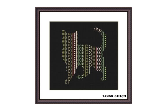 Green Ornament Cat Cross Stitch Pattern for Apparel