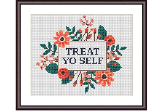 Treat Yo Self Funny Cross Stitch Pattern for Handmade Gifts